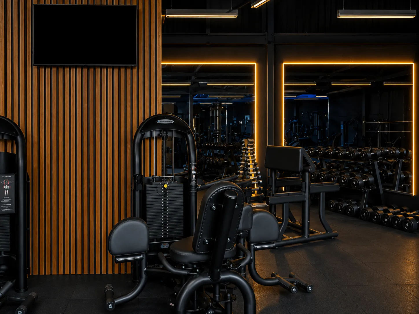 Training equipment and illuminated mirrors inside BodyFit